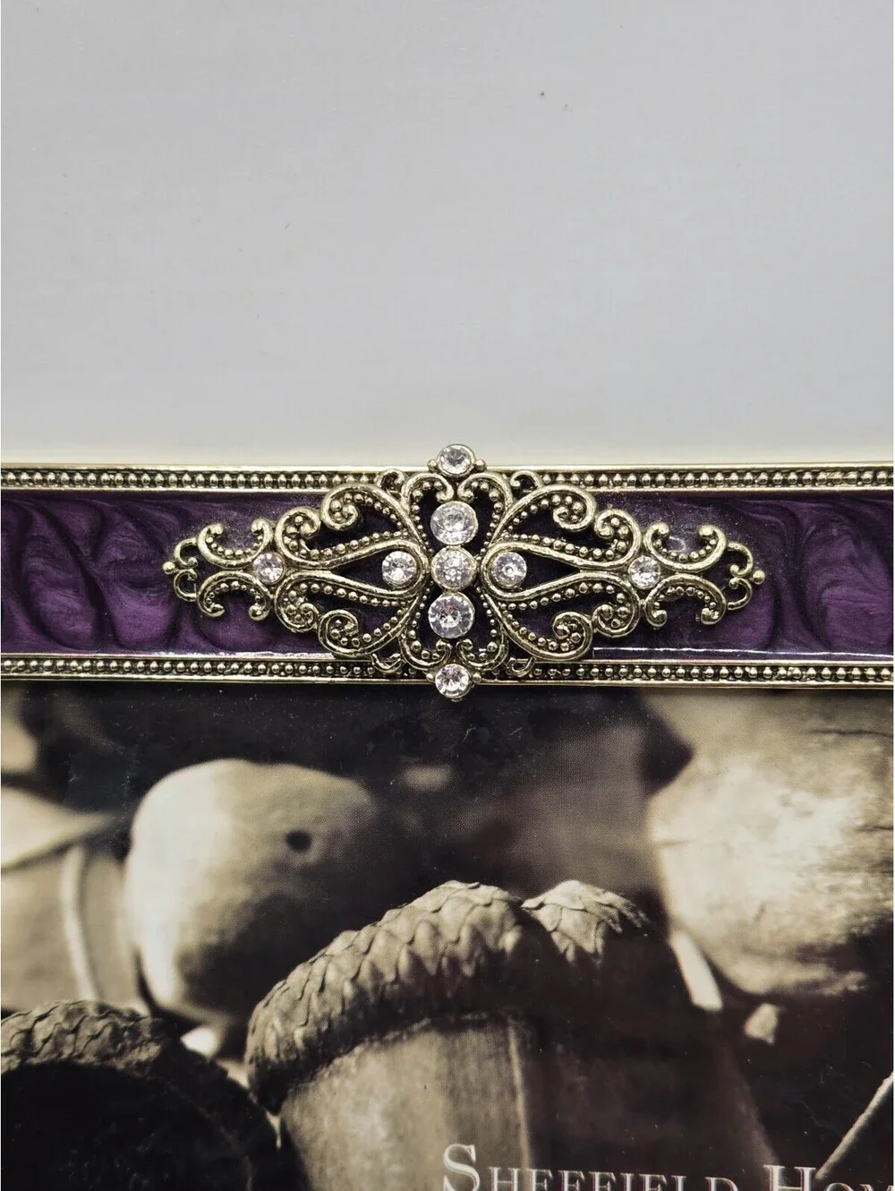 4 x 6 Purple Picture Frame Enameled Jeweled Austrian Crystal Sheffield Home NOS